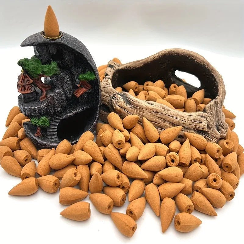 Natural Sandalwood Backflow Incense Cones - 100g Waterfall Burner Compatible - Shello's Creative Boutique