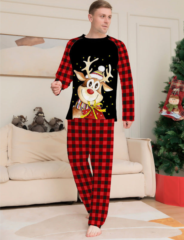 Cartoon deer plaid Christmas parent-child printed housewear pajamas Shello's Creative Boutique