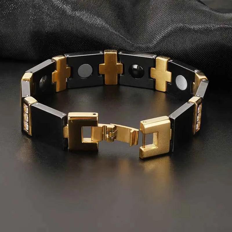 Men's Titanium Steel Ceramic Bracelet - Magnetic Therapy Health Bracelet | Luxury Geometric Design - Shello's Creative Boutique