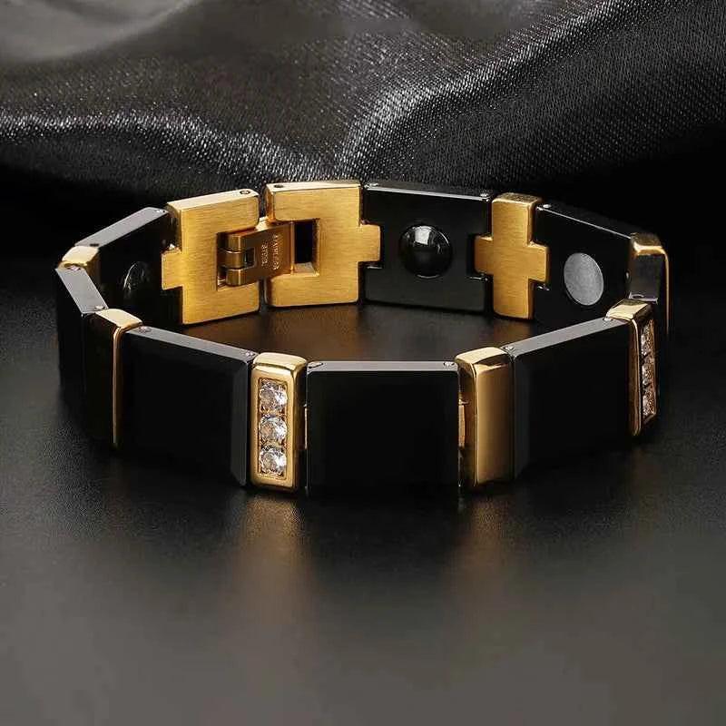 Men's Titanium Steel Ceramic Bracelet - Magnetic Therapy Health Bracelet | Luxury Geometric Design - Shello's Creative Boutique