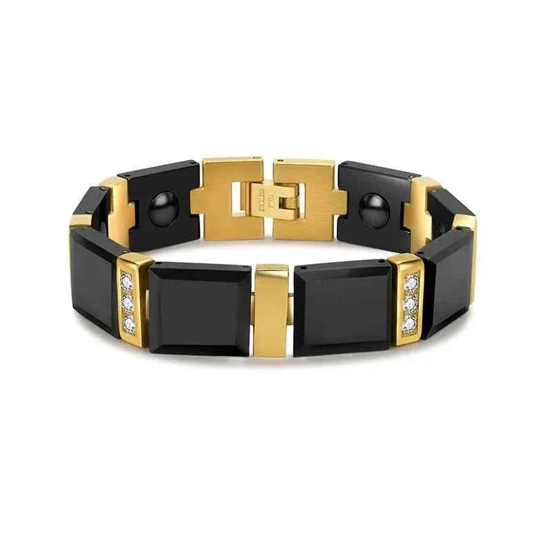 Men's Titanium Steel Ceramic Bracelet - Magnetic Therapy Health Bracelet | Luxury Geometric Design - Shello's Creative Boutique
