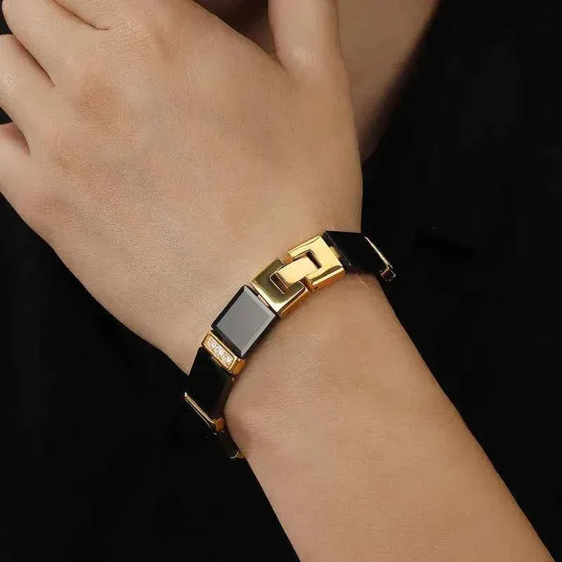 Men's Titanium Steel Ceramic Bracelet - Magnetic Therapy Health Bracelet | Luxury Geometric Design - Shello's Creative Boutique