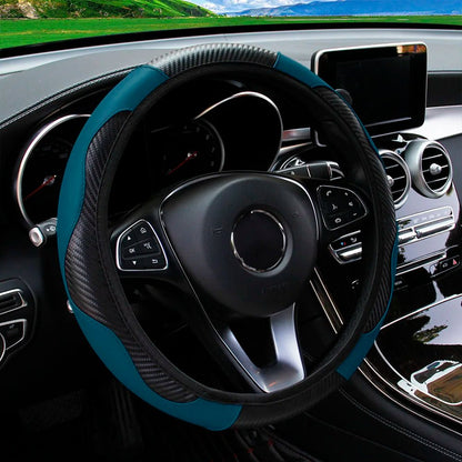 PU Carbon Fiber Leather Car Steering Wheel Cover - 14.5 - 15 Inches - Shello's Creative Boutique