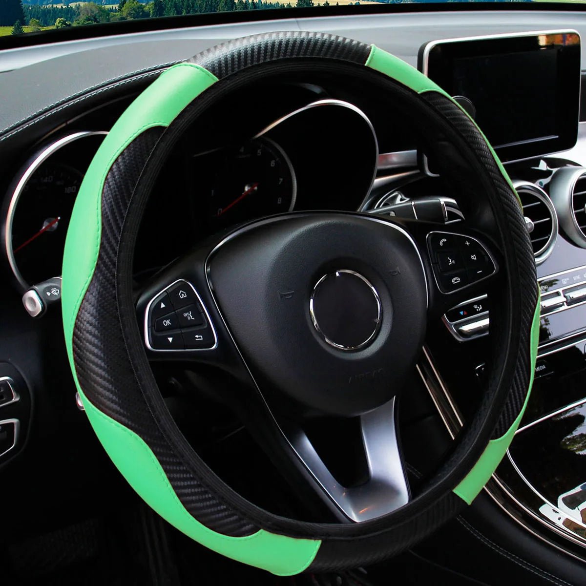 PU Carbon Fiber Leather Car Steering Wheel Cover - 14.5 - 15 Inches - Shello's Creative Boutique