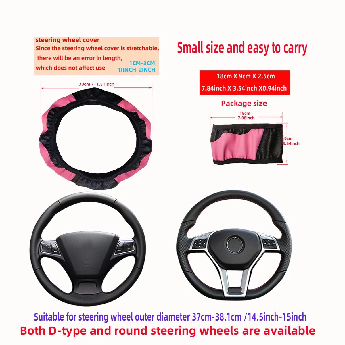 PU Carbon Fiber Leather Car Steering Wheel Cover - 14.5 - 15 Inches - Shello's Creative Boutique