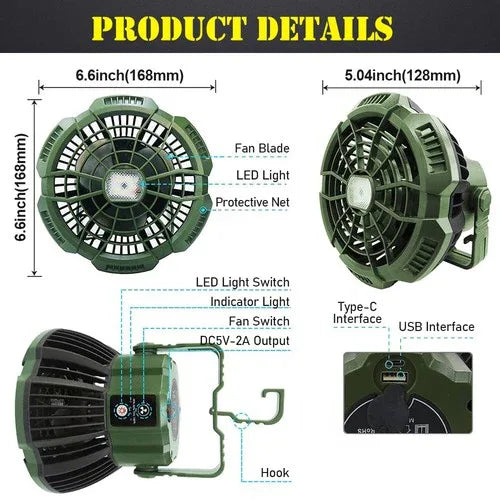 2-in-1 Portable Tent Light & Fan - Remote Control - Shello's Creative Boutique