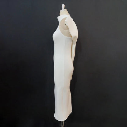 White Bodycon Dress with Back Bow - Sleeveless Party Gown - Shello's Creative Boutique