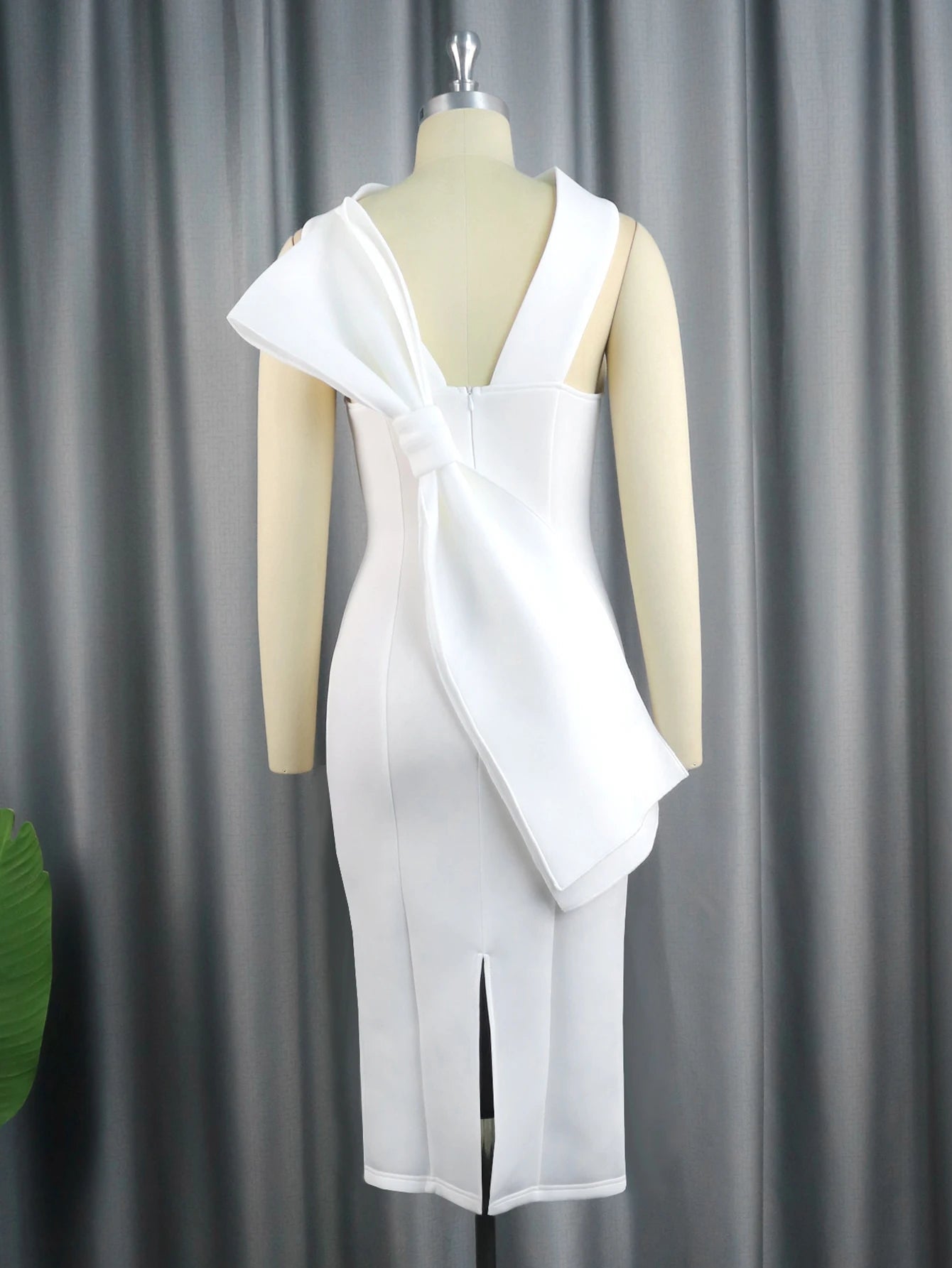 White Bodycon Dress with Back Bow - Sleeveless Party Gown - Shello's Creative Boutique