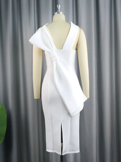 White Bodycon Dress with Back Bow - Sleeveless Party Gown - Shello's Creative Boutique