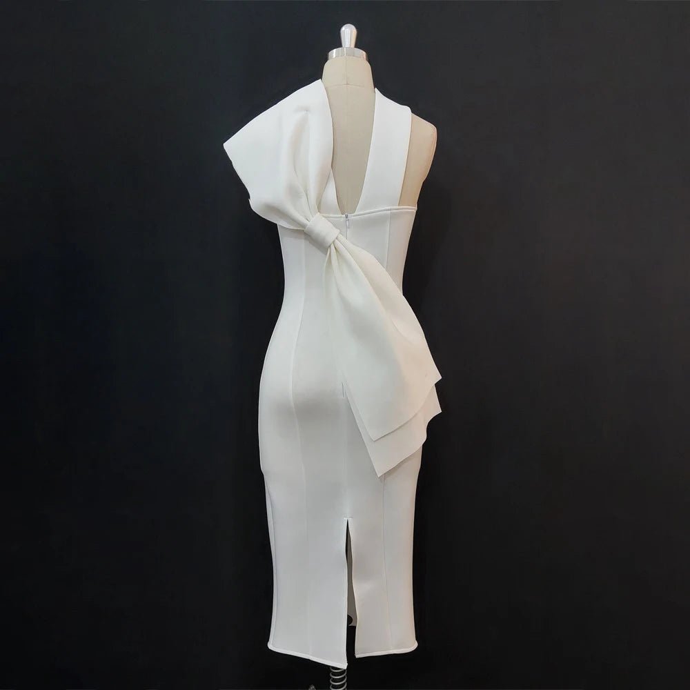 White Bodycon Dress with Back Bow - Sleeveless Party Gown - Shello's Creative Boutique