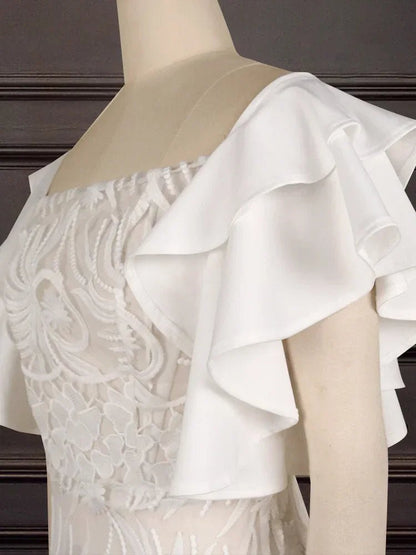 White Lace Dress - Ruffle Sleeve Knee - Length Party Dress - Shello's Creative Boutique