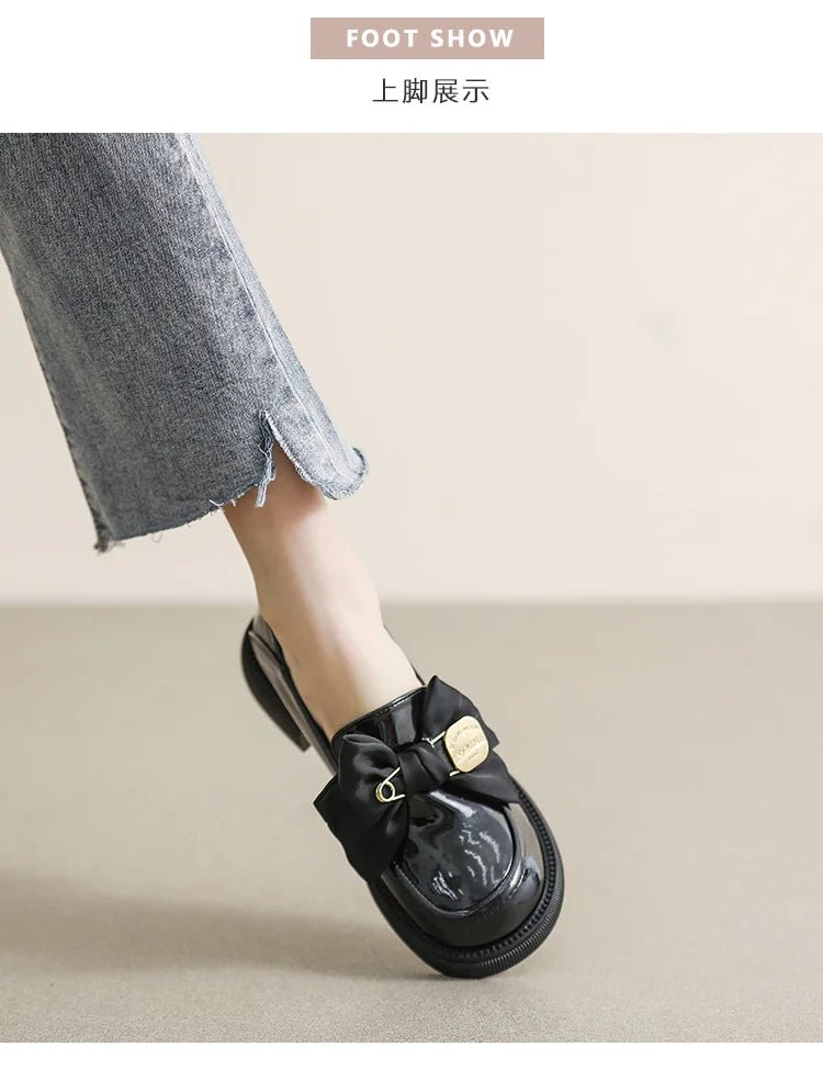 Women's British Style Leather Flats - Retro Bow Soft Sole Shoes - Shello's Creative Boutique