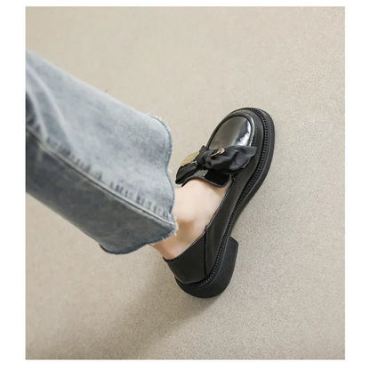 Women's British Style Leather Flats - Retro Bow Soft Sole Shoes - Shello's Creative Boutique