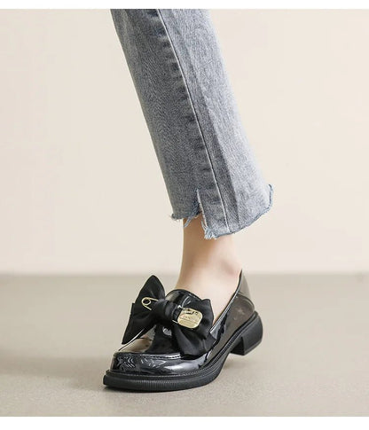 Women's British Style Leather Flats - Retro Bow Soft Sole Shoes - Shello's Creative Boutique