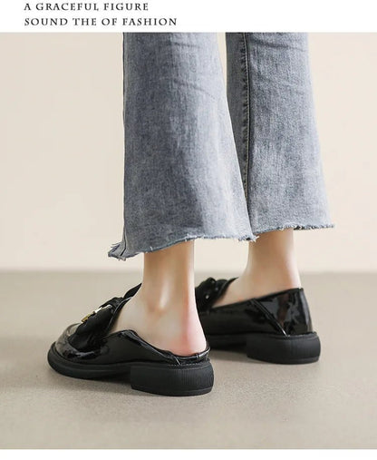Women's British Style Leather Flats - Retro Bow Soft Sole Shoes - Shello's Creative Boutique