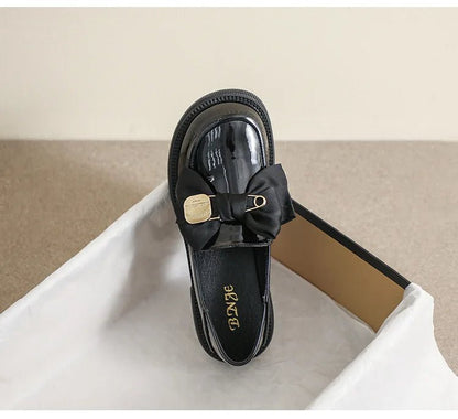Women's British Style Leather Flats - Retro Bow Soft Sole Shoes - Shello's Creative Boutique