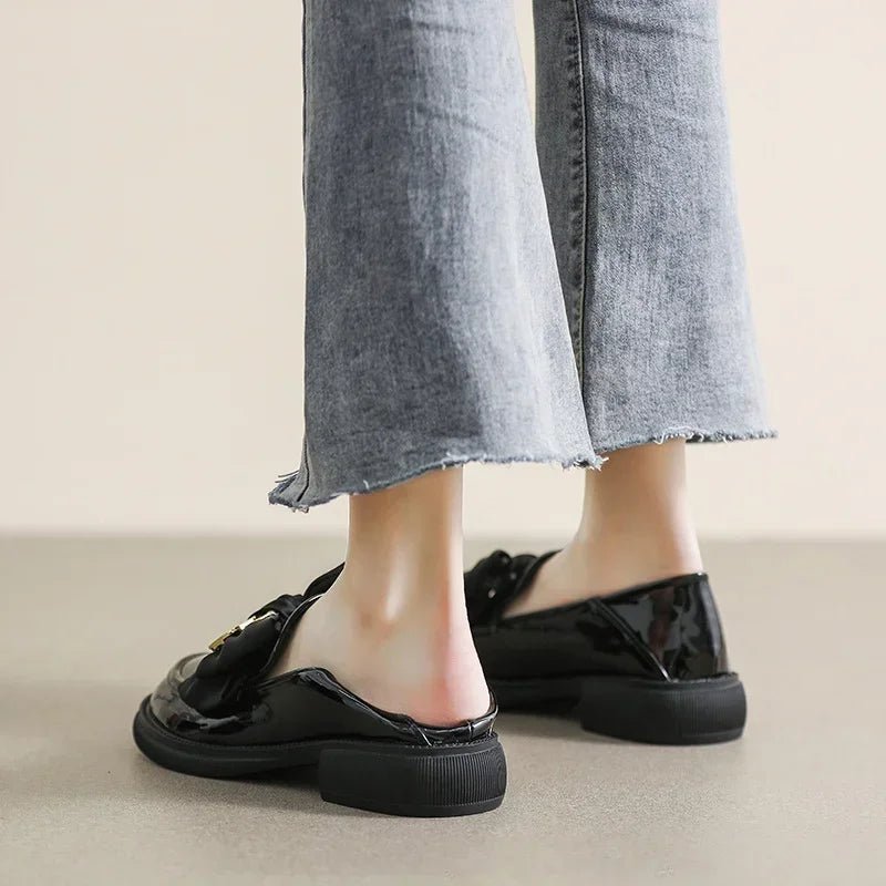 Women's British Style Leather Flats - Retro Bow Soft Sole Shoes - Shello's Creative Boutique