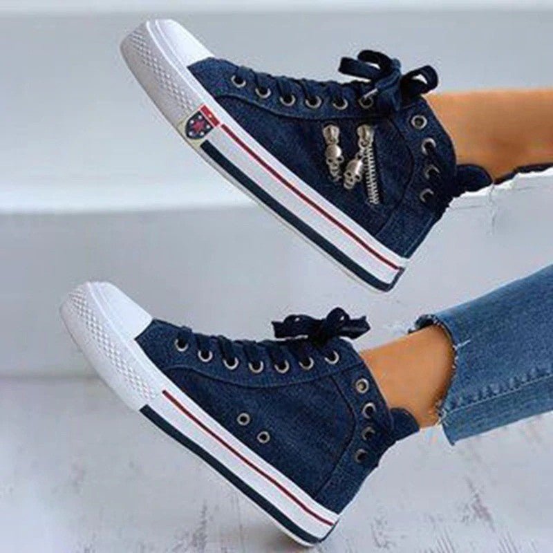 Women's High - Top Canvas Shoes - Breathable Lace - Up Trainers - Shello's Creative Boutique