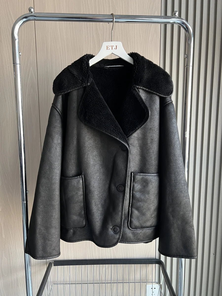 Women's Oversized Winter Jacket - Double - Sided Collar Warm Long Sleeve Coat - Shello's Creative Boutique