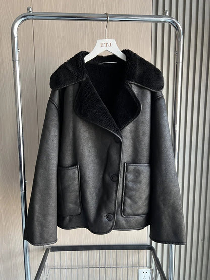 Women's Oversized Winter Jacket - Double - Sided Collar Warm Long Sleeve Coat - Shello's Creative Boutique