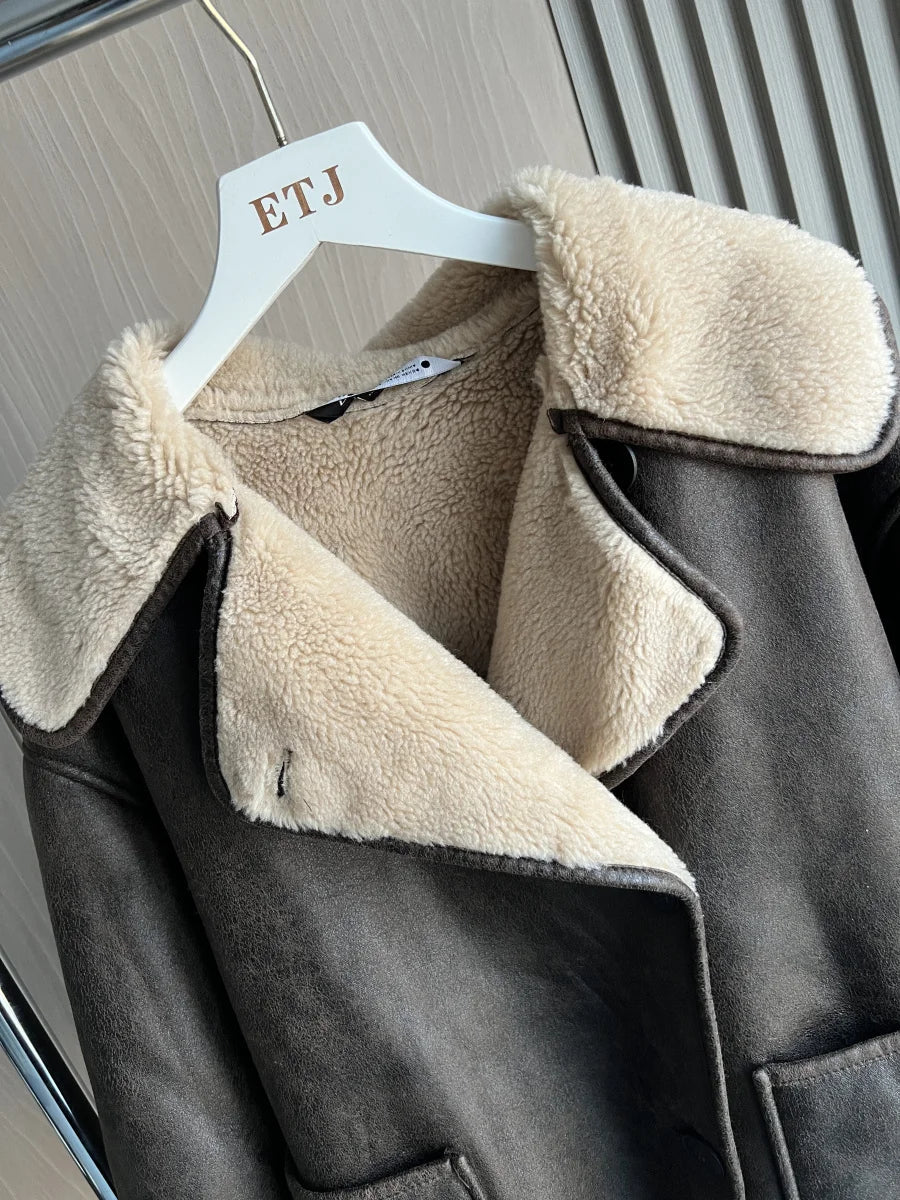 Women's Oversized Winter Jacket - Double - Sided Collar Warm Long Sleeve Coat - Shello's Creative Boutique