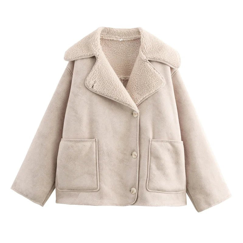 Women's Oversized Winter Jacket - Double - Sided Collar Warm Long Sleeve Coat - Shello's Creative Boutique