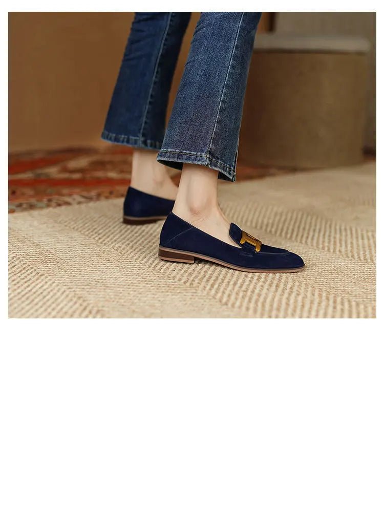 Women's Retro Metal Buckle Loafers - French British Style Square Toe Pumps - Shello's Creative Boutique
