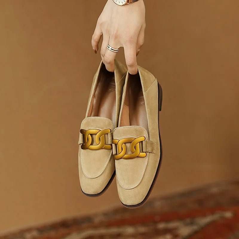 Women's Retro Metal Buckle Loafers - French British Style Square Toe Pumps - Shello's Creative Boutique