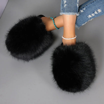 Women's Winter Fashion Fur Slippers - Fluffy Plush Anti - Slip Outdoor Slides - Shello's Creative Boutique