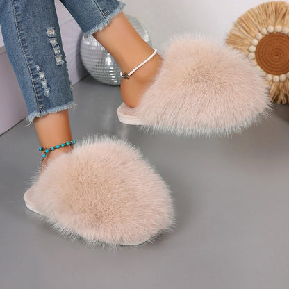 Women's Winter Fashion Fur Slippers - Fluffy Plush Anti - Slip Outdoor Slides - Shello's Creative Boutique