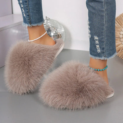 Women's Winter Fashion Fur Slippers - Fluffy Plush Anti - Slip Outdoor Slides - Shello's Creative Boutique