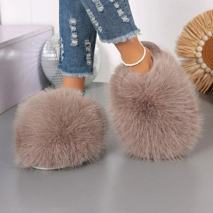 Women's Winter Fashion Fur Slippers - Fluffy Plush Anti - Slip Outdoor Slides - Shello's Creative Boutique